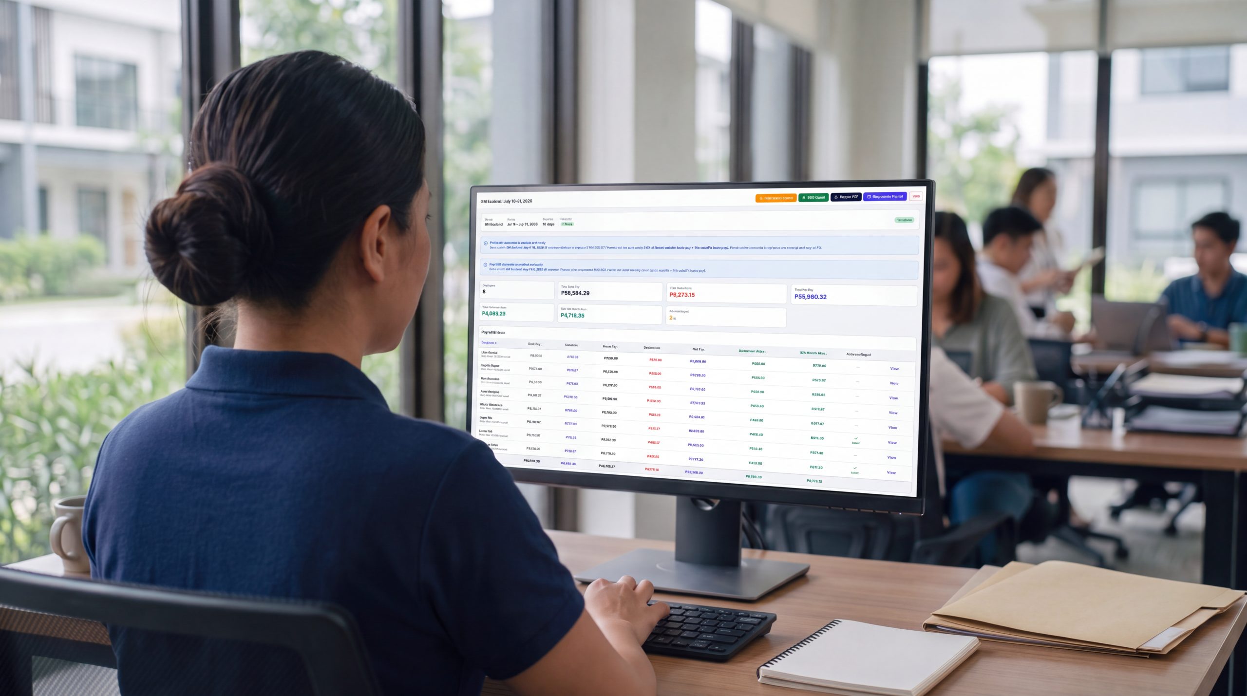 A finalised payroll run in Payroll Eagle, with totals for the cutoff